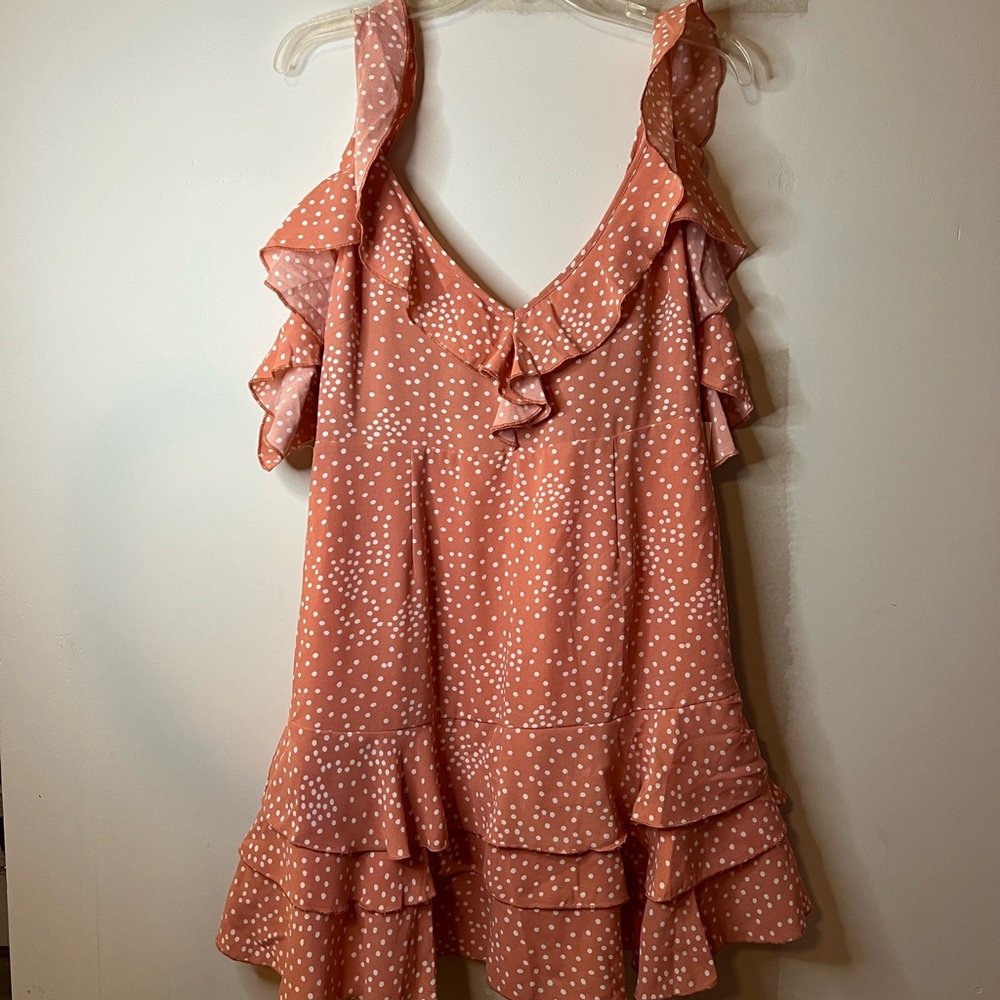 Pink polka dot cold shoulder dress